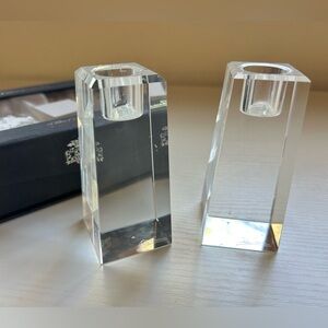 Oleg Cassini Kelly Pair of 4” Fine Crystal Candlesticks Candle Modern in Box